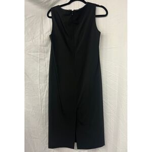 Classic Black Sleeveless Midi Dress with Beaded Neckline Formal Cocktail Evening